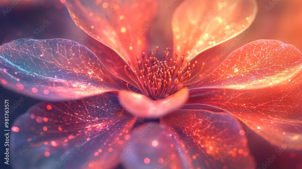 Fototapeta premium Close-up of a Delicate Flower with Glittering Petals