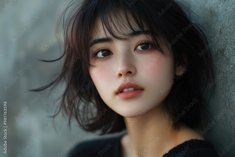 Portrait of a Japanese woman in her twenties accentuated by soft light Portrait of a Japanese woman in her twenties accentuated by soft light