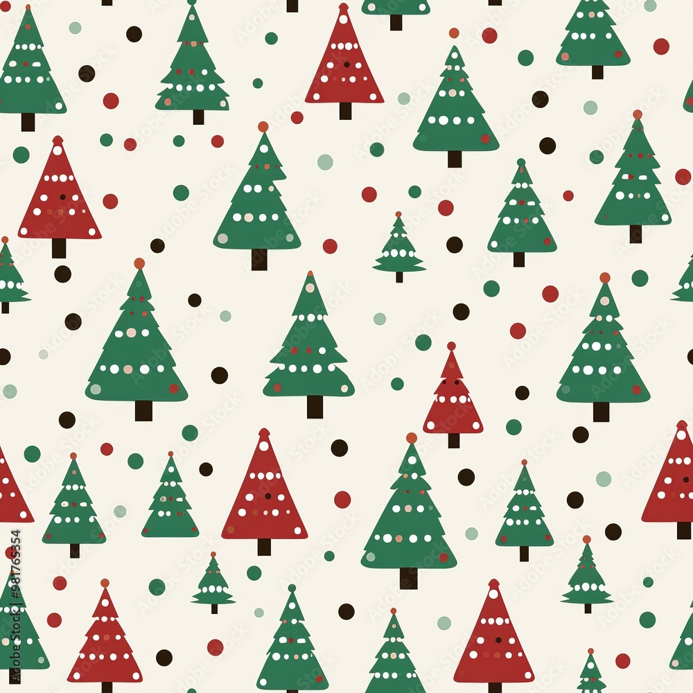 red and green Christmas trees with a seamless pattern on a dark background. retro style. Hand-drawn illustration. Gift bag, cloth, paper. red and green Christmas trees with a seamless pattern on a dark background. retro style. Hand-drawn illustration. Gift bag, cloth, paper.