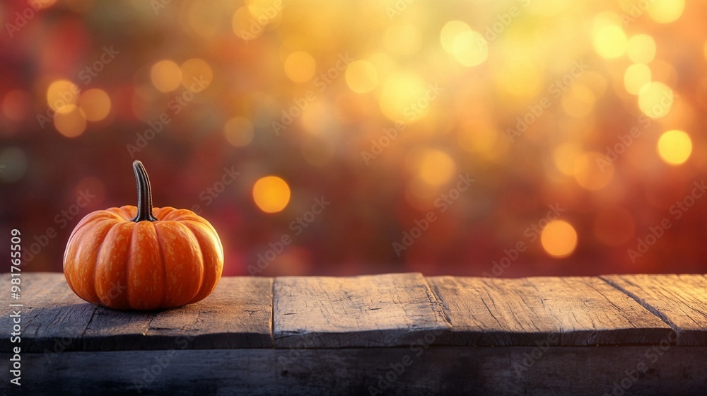 Wooden plank with a pumpkin with copy space