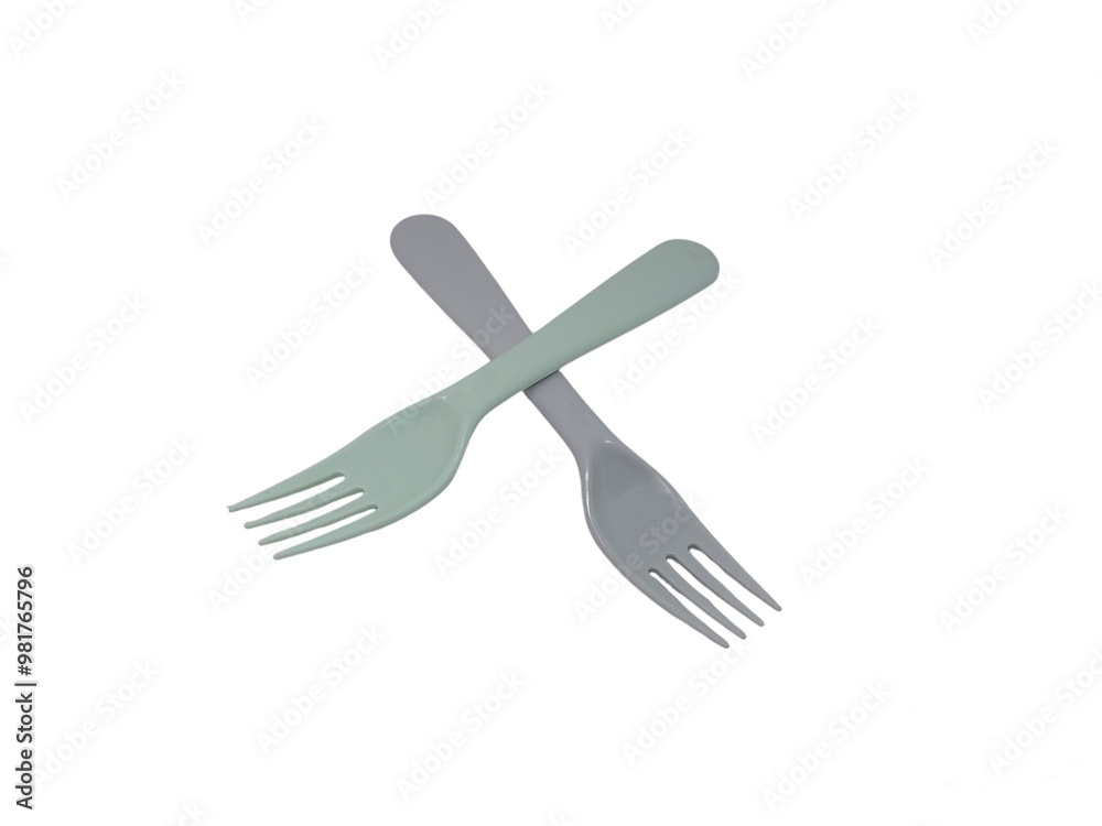 Pair of Plastic Forks on White Background