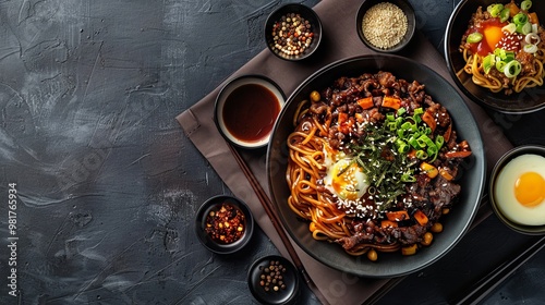 Korean food, jjajangmyeon on bowl photo