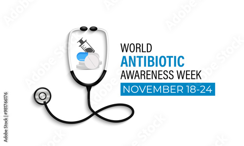 Antibiotic awareness week observed every year in during november 18 to 24. World antimicrobial awareness month. Vector illustration. Banner poster and background design template.