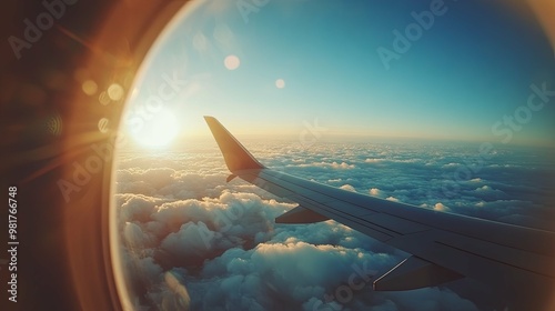 Airplane Wing Extending Over a Sea of Clouds at Sunset