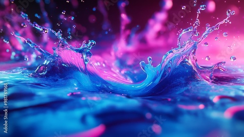 Blue Water Splash with Pink and Purple Background