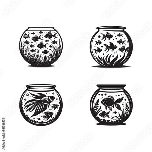 Fish in the fish bowl silhouette. Fish bowl vector