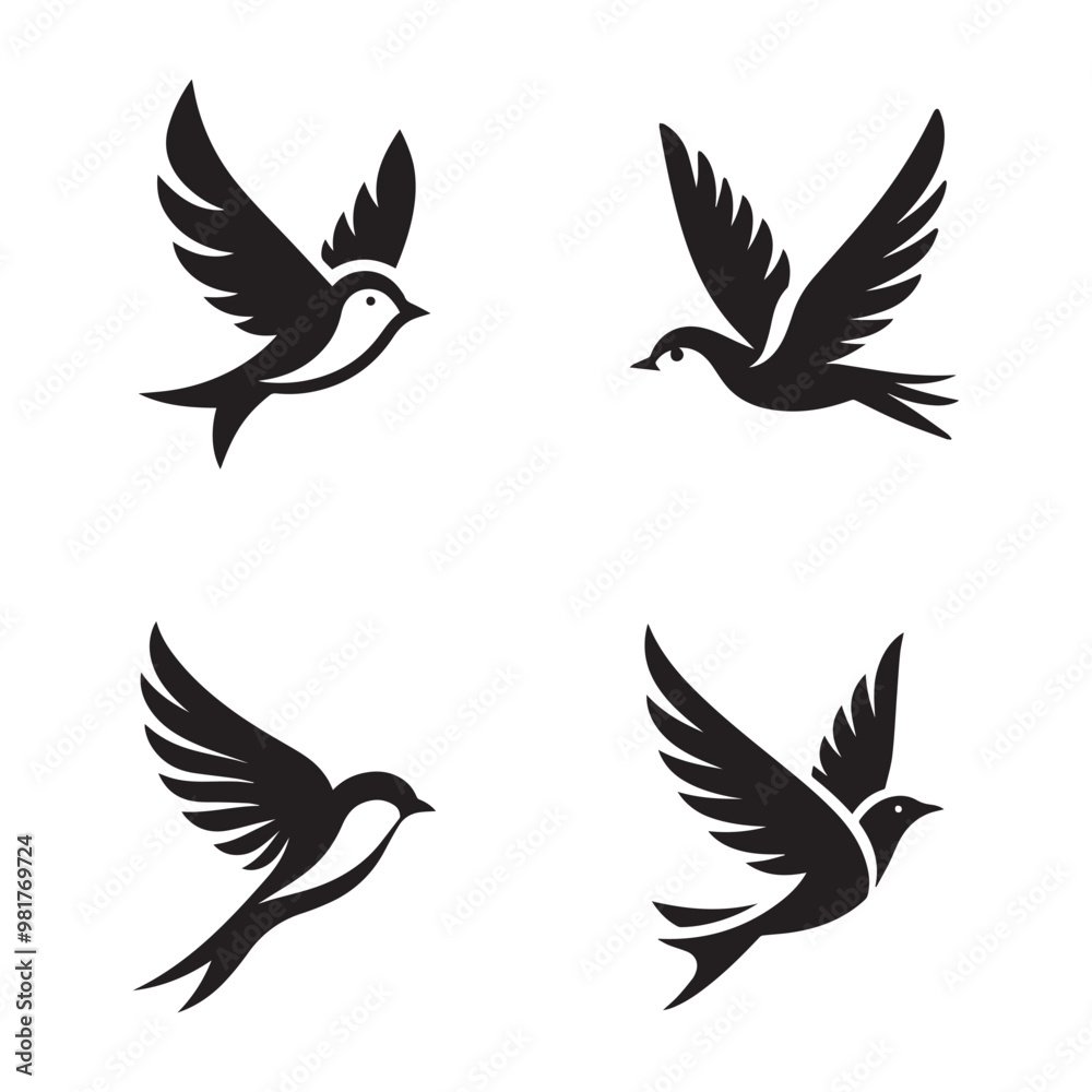 Fototapeta premium Set of flying bird silhouette isolated on a flat background.