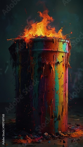 burning garbage bin