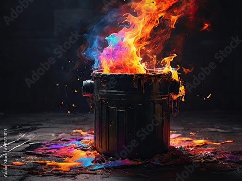 burning fire in the fireplace