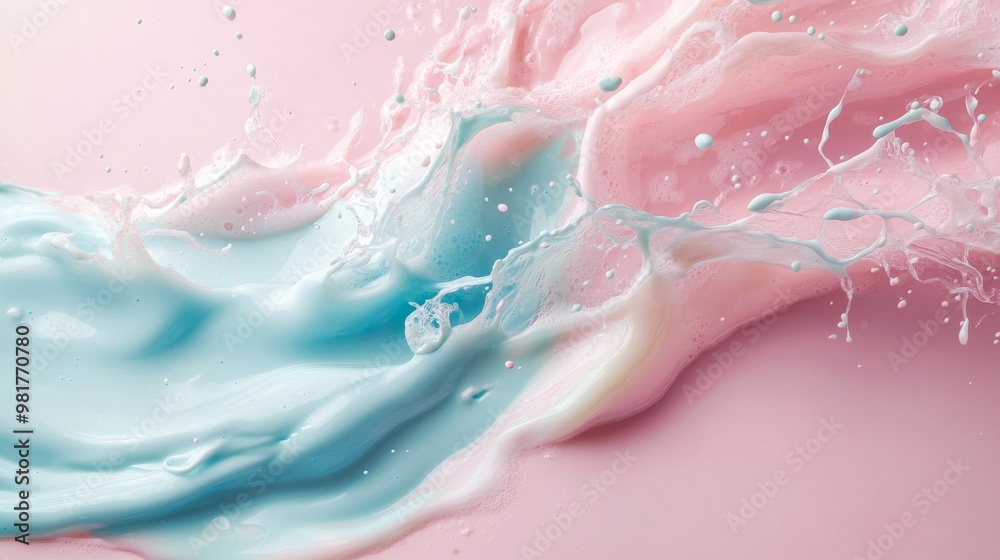 Fototapeta premium Abstract Splash of Blue and Pink Liquids with Bubbles