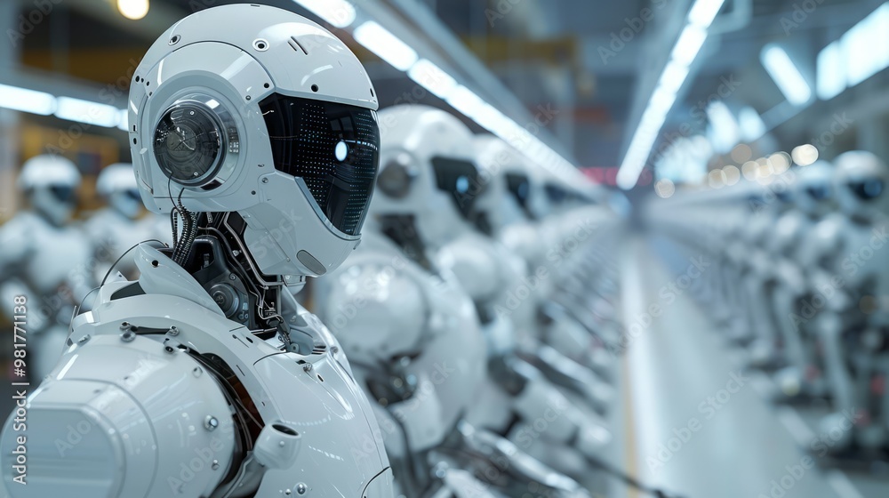 Fototapeta premium High-tech robotics in action within a large-scale manufacturing plant, seamless automation, sleek design, industrial precision