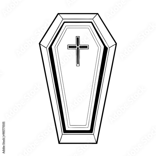 Coffin illustration on transparent background, Halloween grave concept