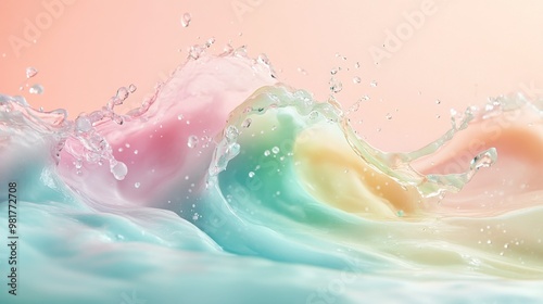 Abstract Pastel Water Splash with Bubbles