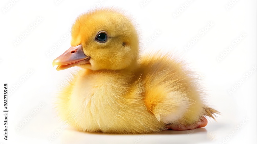 A tiny, fluffy yellow duckling looks out with shining bright eyes, perched alone on a blank, crystal-clear background, A tiny, fluffy yellow duckling looks out with shining bright eyes, perched alone on a blank, crystal-clear background,
