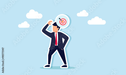 A businessman thinking about a target board, illustration of the analysis and planning of strategies to achieve business or company goals
