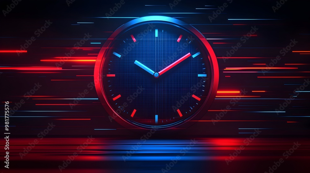 Futuristic Digital Clock with Neon Lights and Motion Blur Effect