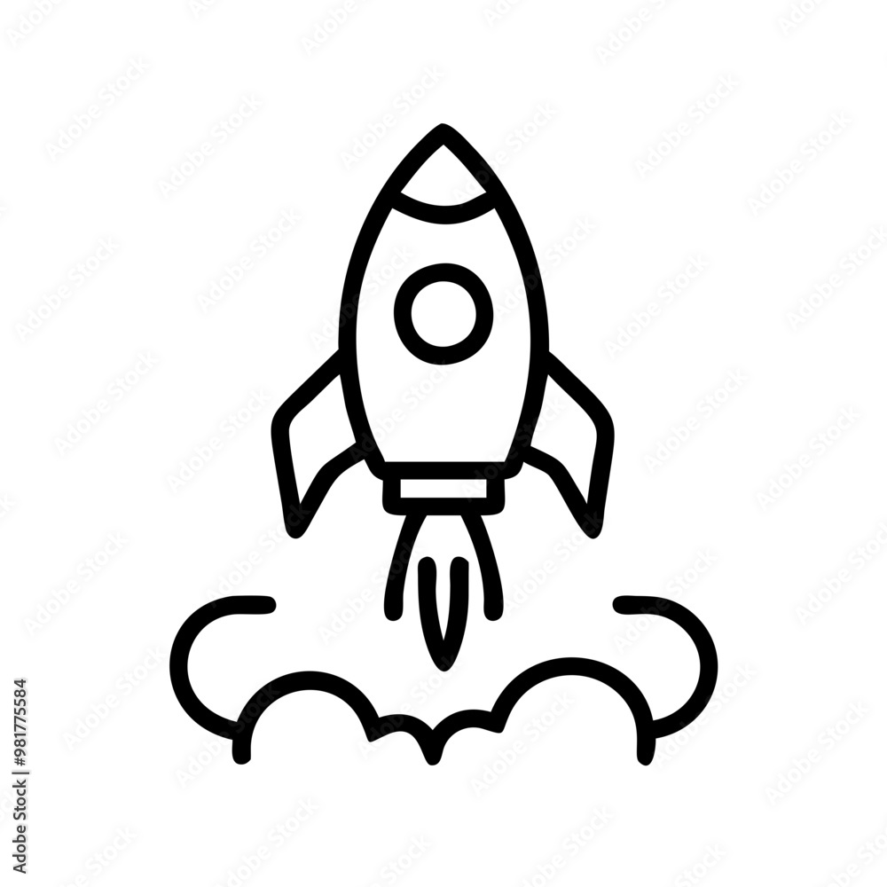 Rocket launching icon in black outline, startup and growth concept Rocket launching icon in black outline, startup and growth concept