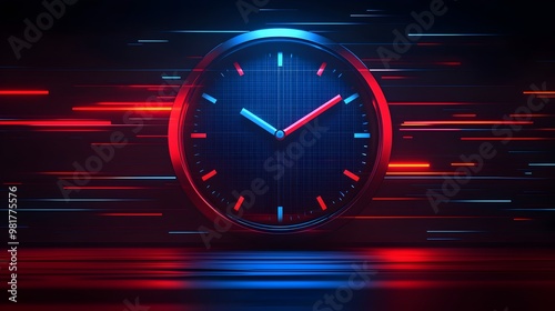 Obraz na płótnie Futuristic Digital Clock with Neon Lights and Motion Blur Effect w salonie
