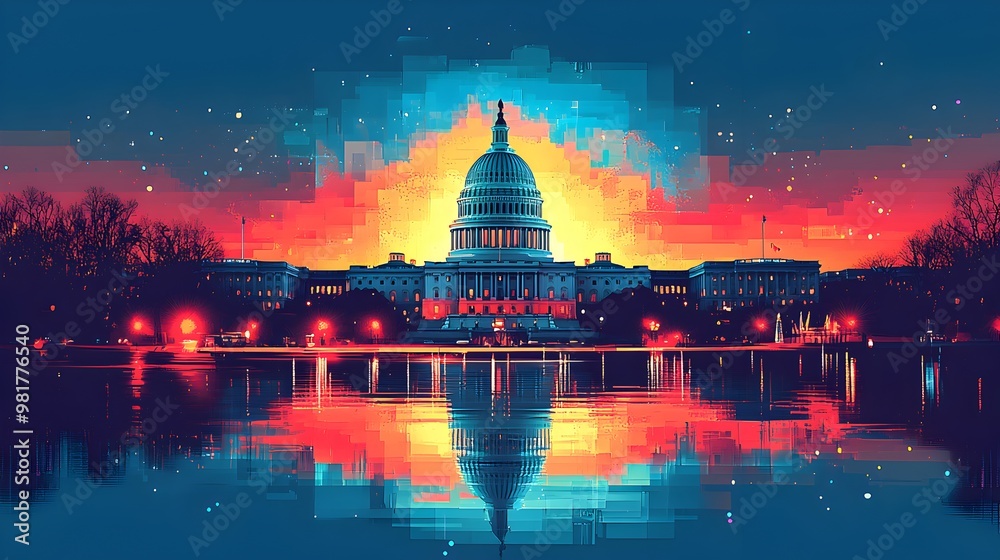 Fototapeta premium Majestic Capitol Building Illuminated at Dusk in Washington DC Skyline