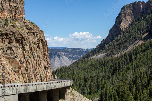 Photograph scenic drive grand loop at Yellowstone National Park entering kinsman pass in Wyoming. photo
