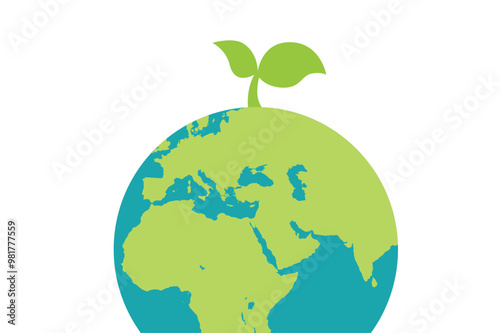globe earth isolated on white background. Flat Earth Planet icon. Environment care. Ecology concept. Protect nature and ecology banner. Earth day. Globe with green leaves. Vector illustration