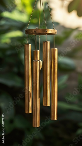 Beautiful wind chimes in a serene garden, creating soothing sounds that enhance outdoor ambiance and relaxation.