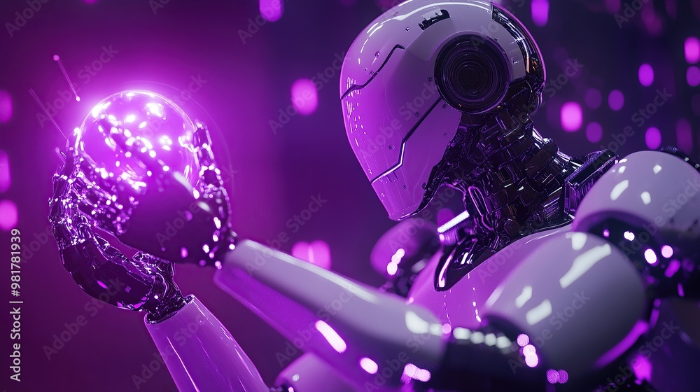 Fototapeta premium Cybernetic Vision, Robot with Digital Data Particles