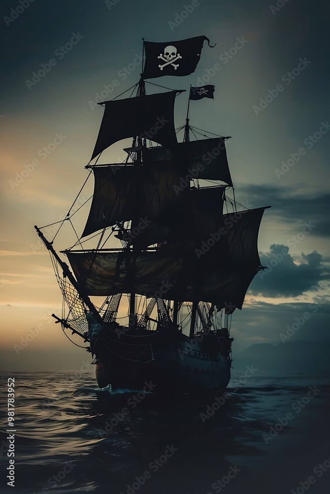 Fototapeta premium pirate ship sailing on the sea.