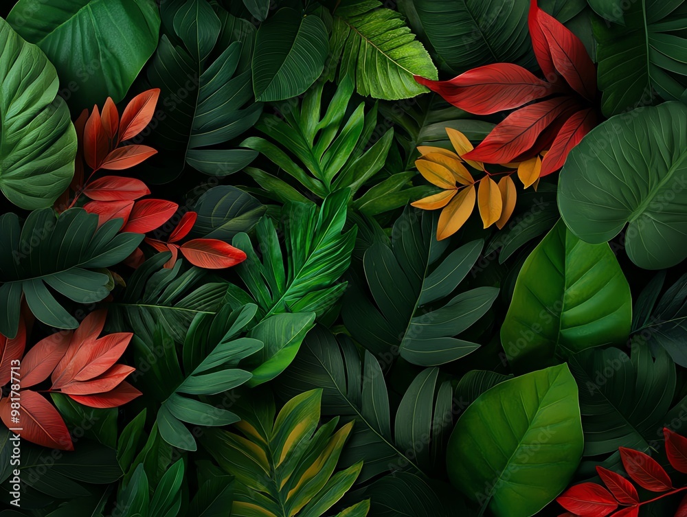 A vibrant collection of tropical leaves in various shapes and colors, perfect for nature-themed projects. A vibrant collection of tropical leaves in various shapes and colors, perfect for nature-themed projects.