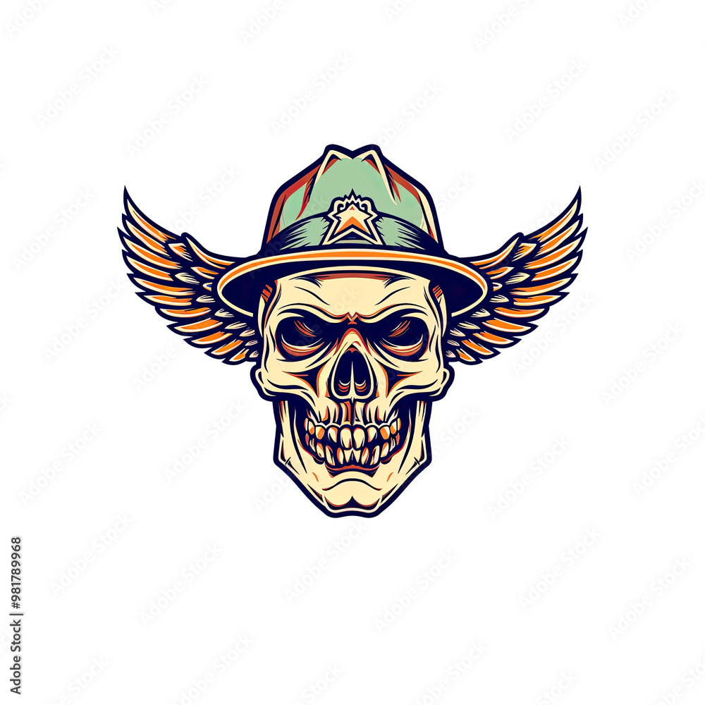 Obraz premium Skull with Wings and Hat - Vintage Style Illustration