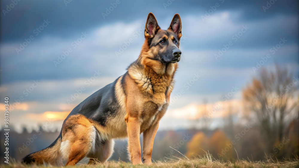 A detailed description of a german shepherd dog standing tall and alert, german shepherd, dog, breed, pet, loyal A detailed description of a german shepherd dog standing tall and alert, german shepherd, dog, breed, pet, loyal