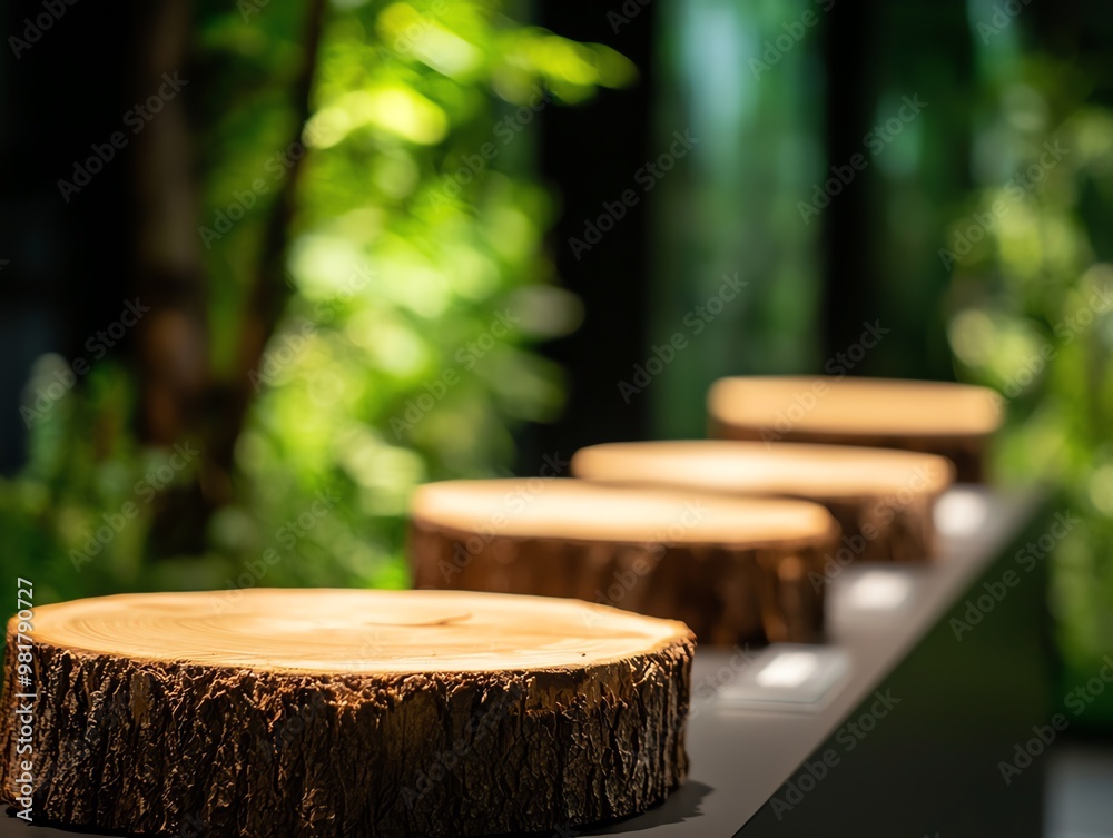 Beautifully arranged wooden logs on display amidst lush green foliage, showcasing a natural and tranquil atmosphere. Beautifully arranged wooden logs on display amidst lush green foliage, showcasing a natural and tranquil atmosphere.