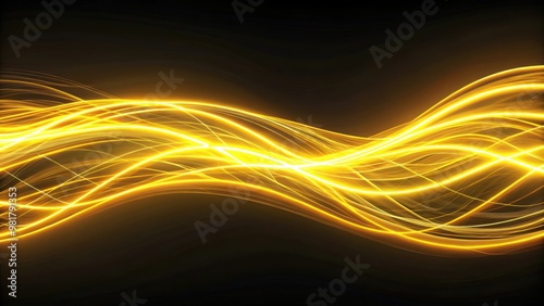 Fototapeta Naklejka Na Ścianę i Meble -  Abstract neon wallpaper with yellow glowing lines on black background creating a streaming energy effect ,  render, abstract