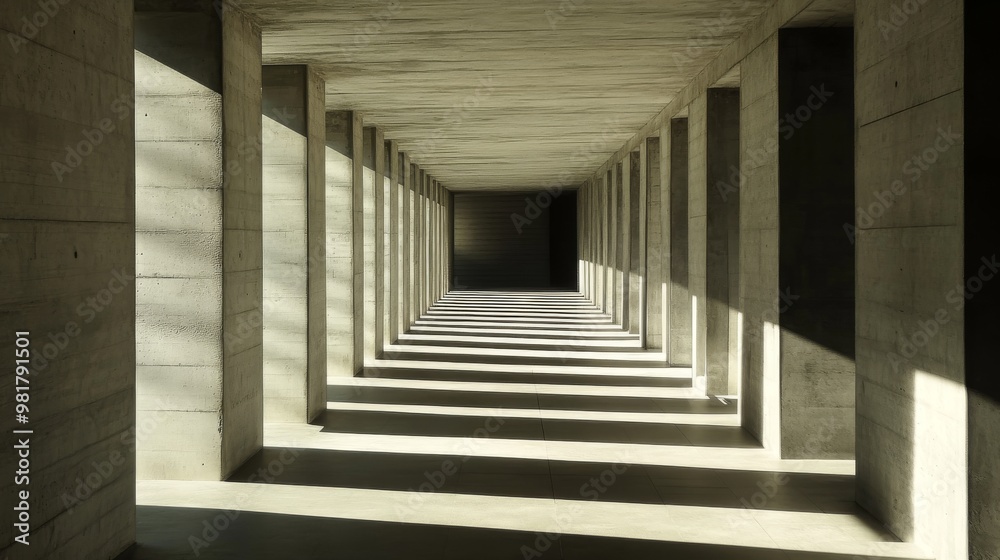 92. Sunlight casts dynamic shadows in a sleek, contemporary concrete hallway, with the changing light patterns creating a sense of movement and architectural elegance 92. Sunlight casts dynamic shadows in a sleek, contemporary concrete hallway, with the changing light patterns creating a sense of movement and architectural elegance