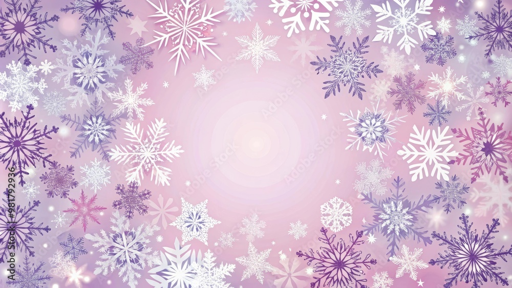 Whimsical snowflake pattern in pink and lavender shades, snowflake, whimsical, delicate, organic, shapes, pink, lavender