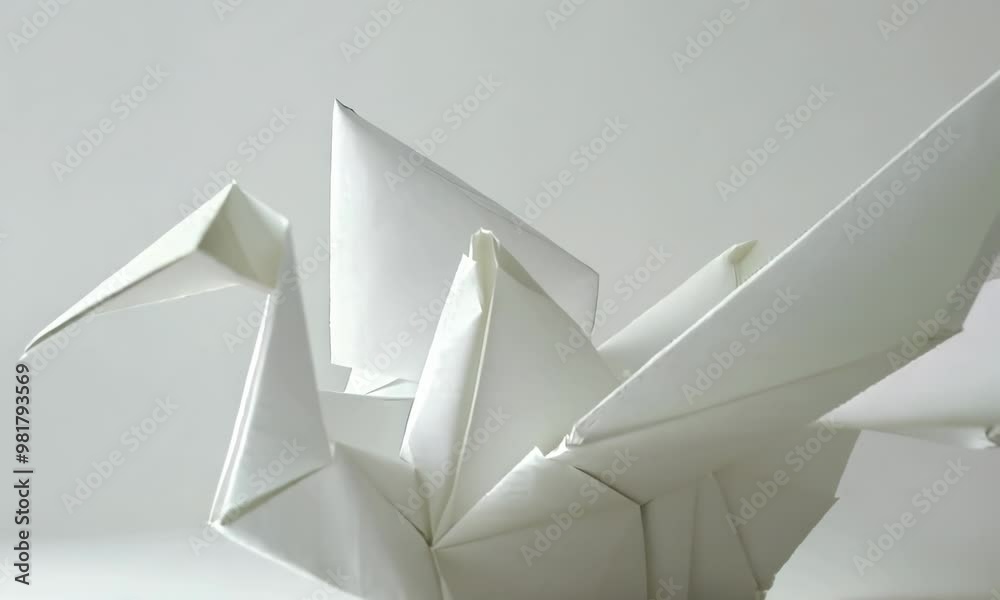 White origami crane on white background, Video