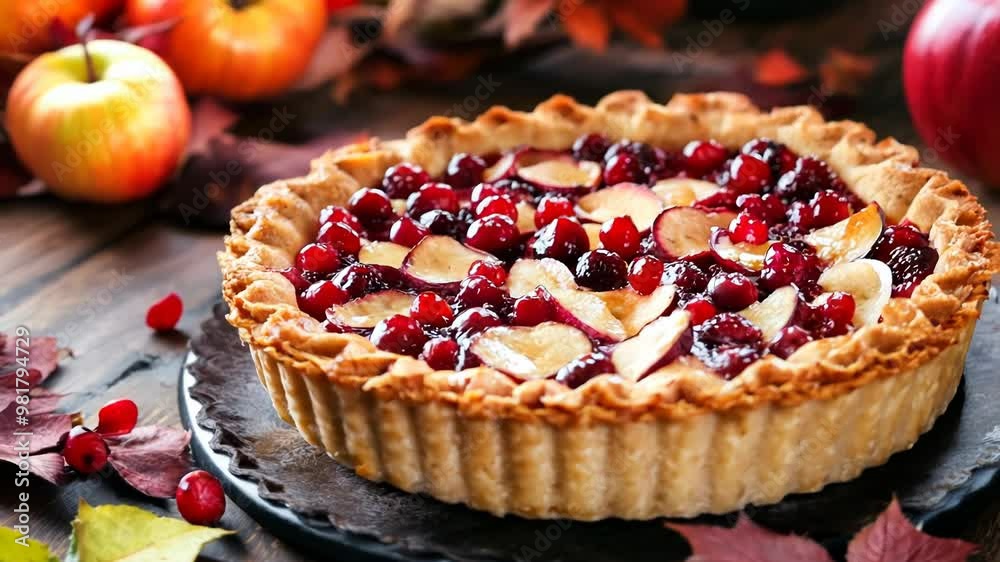 Autumn Fruit Tart on Rustic Table Autumn Fruit Tart on Rustic Table