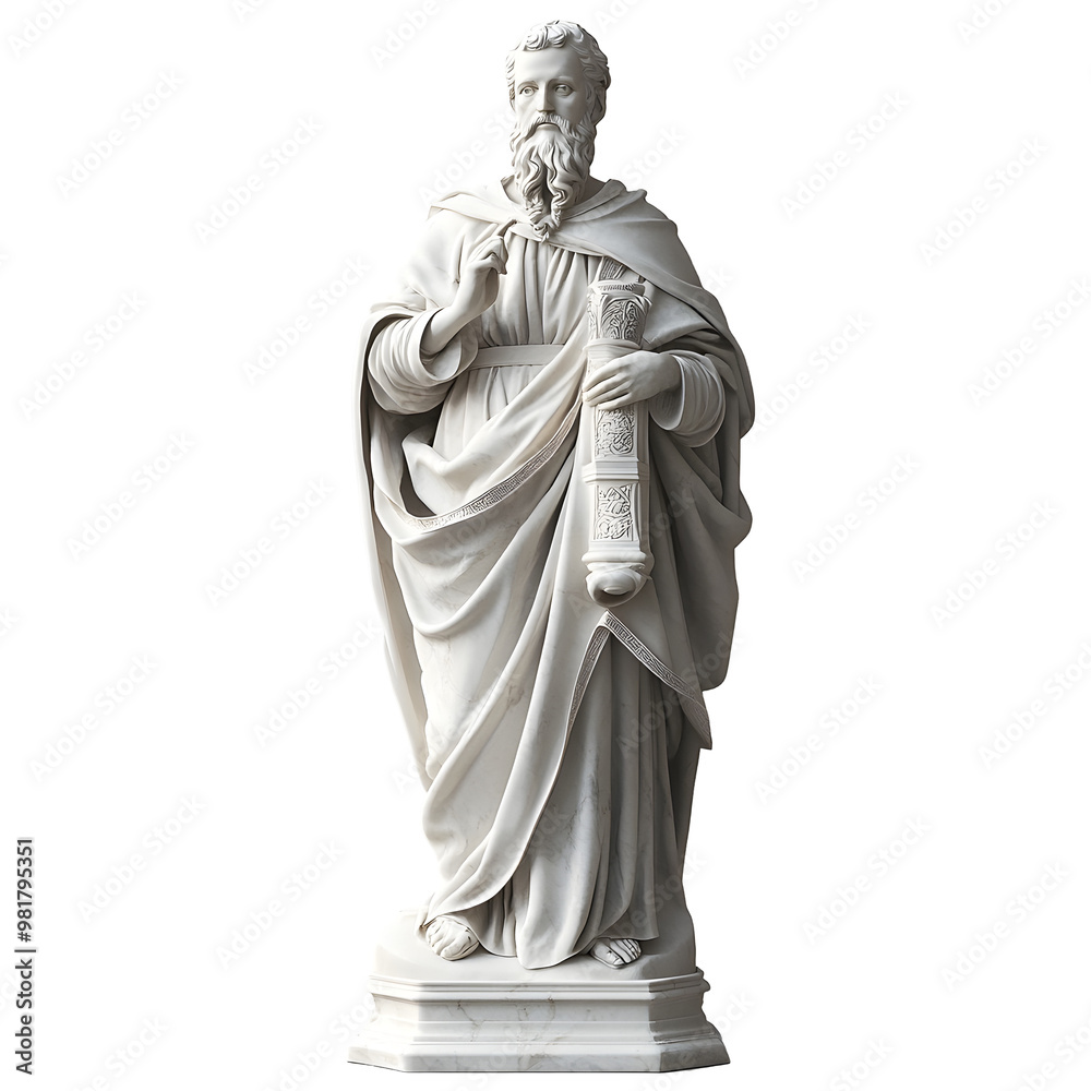 Obraz premium Marble Sculpture of a Renaissance-Era Saint on White Background