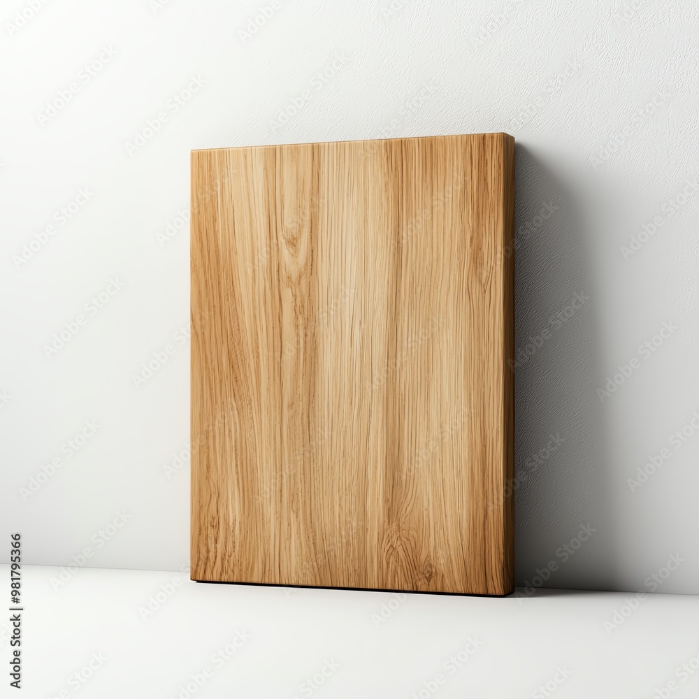 Naklejka premium Minimalist wooden cutting board with natural grain, ideal for kitchen use or food photography on a clean white background.