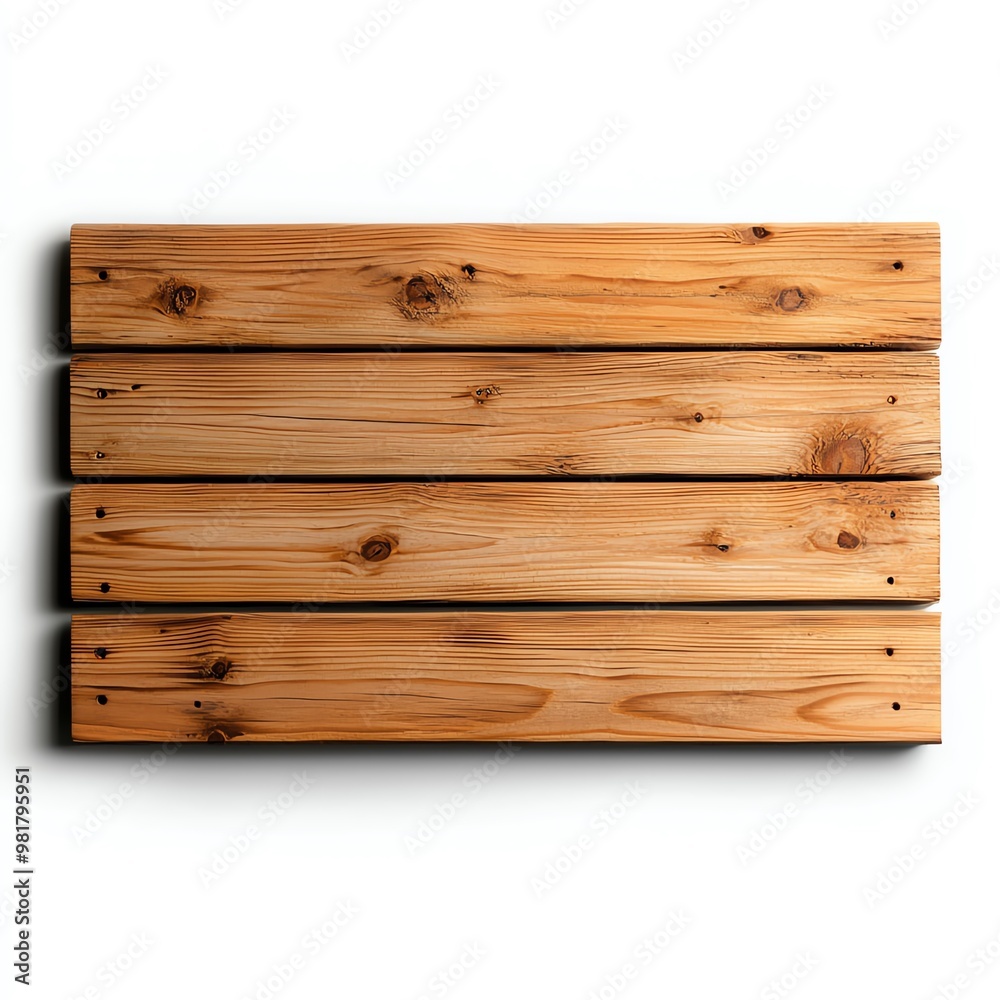 A close-up view of a wooden pallet with four planks, showcasing natural wood grain and knots on a white background. A close-up view of a wooden pallet with four planks, showcasing natural wood grain and knots on a white background.