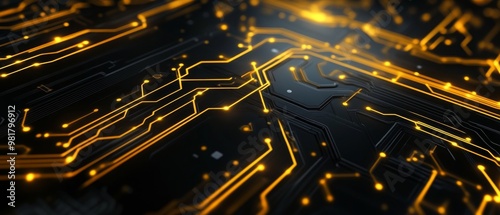 A background of yellow glowing circuit board patterns on black, perfect for a tech-themed mobile wallpaper. The pattern includes intricate designs with gold and white lines representing digital
