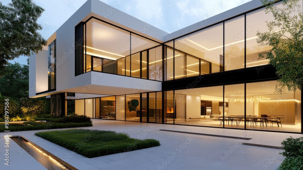 Contemporary house with large floor-to-ceiling windows and minimalist design Contemporary house with large floor-to-ceiling windows and minimalist design