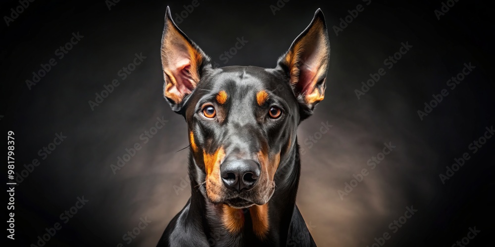 Studio portrait of a majestic Doberman Pinscher with piercing eyes and elegant posture Studio portrait of a majestic Doberman Pinscher with piercing eyes and elegant posture