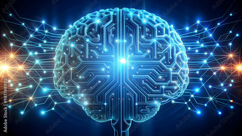 Technologically fused brain with glowing circuitry , technology, brain, futuristic Technologically fused brain with glowing circuitry , technology, brain, futuristic