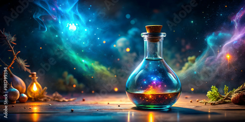 Mystical alchemy bottle for magical potions and chemical experiments, alchemy, bottle, container, mystical, potions photo