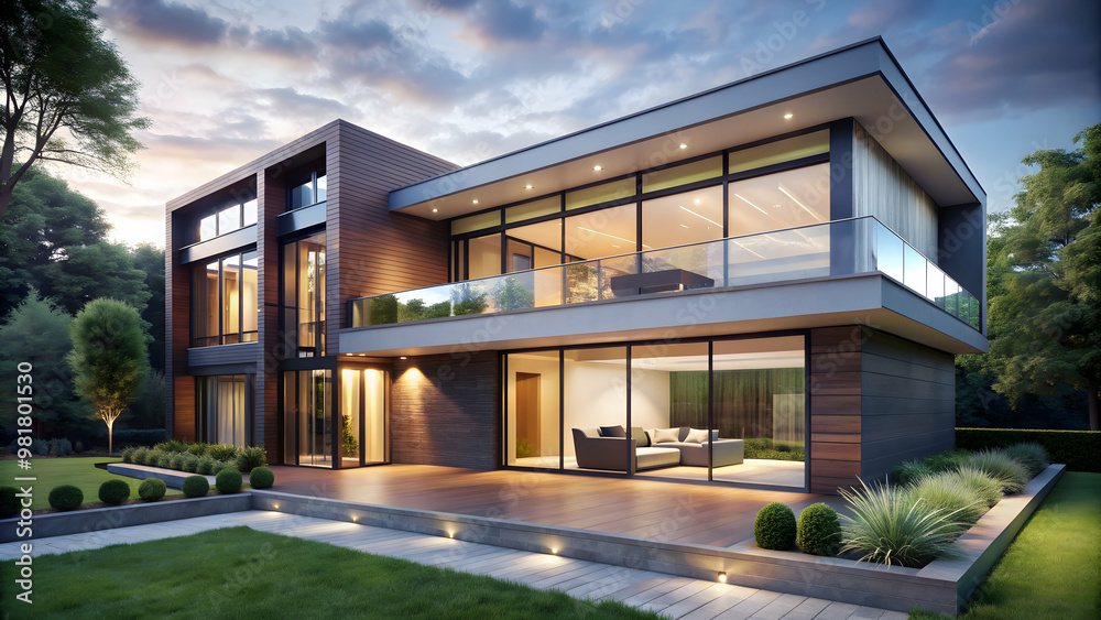 Beautiful modern house with large windows and sleek design, house, home, architecture, residential, property, exterior Beautiful modern house with large windows and sleek design, house, home, architecture, residential, property, exterior