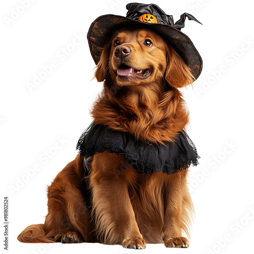 Golden Retriever in Halloween Fancy Dress Transparent Background