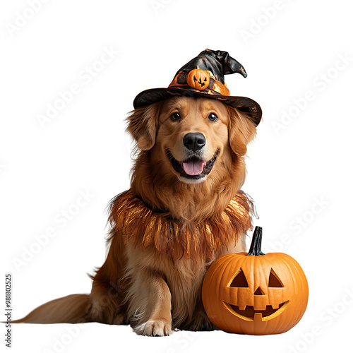 Golden Retriever in Halloween Fancy Dress Transparent Background