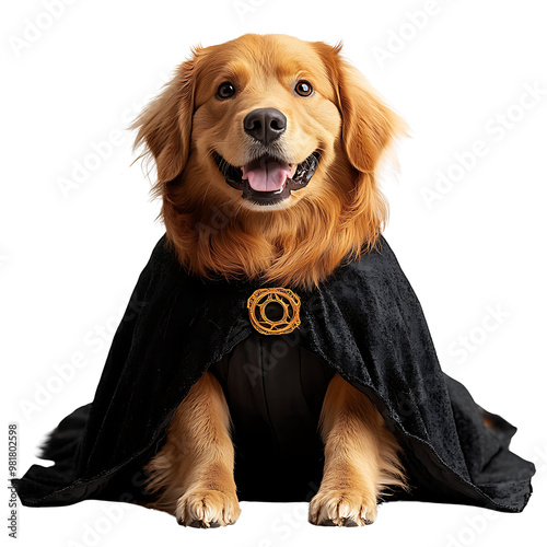 Golden Retriever in Halloween Fancy Dress Transparent Background