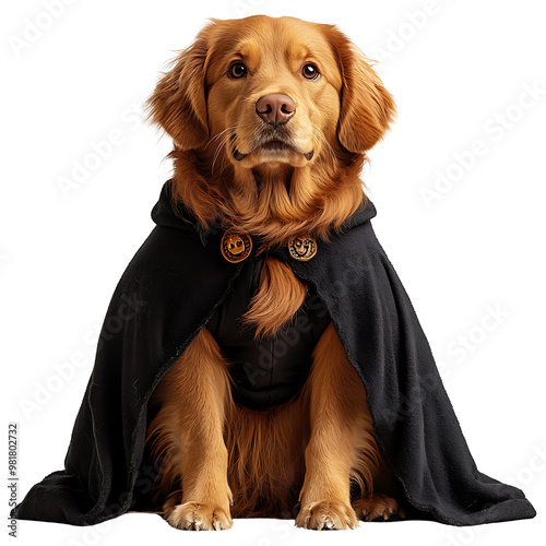 Golden Retriever in Halloween Fancy Dress Transparent Background